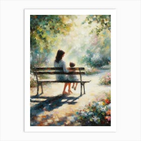 Mother And Child Sitting On Park Bench Art Print