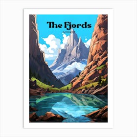 The Fjords Norway Mountain Modern Travel Illustration Art Print