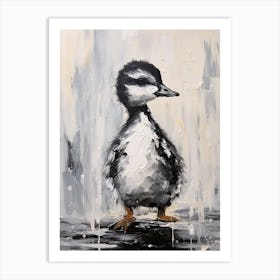 Textured Painting Of A Duckling Black & White Collage Style 4 Art Print