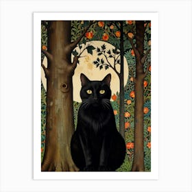 Black Cat In The Forest Style William Morris Art Print