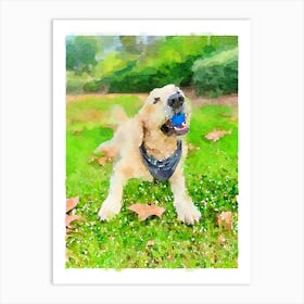 Golden Retriever Dog Playing With Ball Art Print