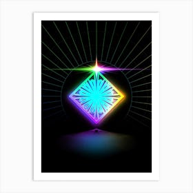 Neon Geometric Glyph in Candy Blue and Pink with Rainbow Sparkle on Black n.0474 Art Print