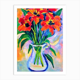 Tiger Lily Floral Abstract Block Colour 2 Flower Art Print
