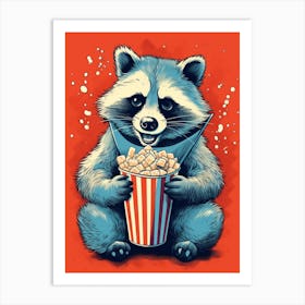 Cartoon Raccoon Eating Popcorn At The Cinema Cute Fun 1 Art Print