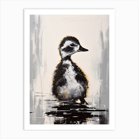 Black & White Impasto Painting Of A Duckling 4 Art Print