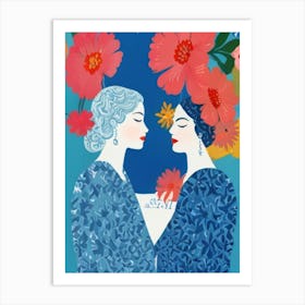 Two Women In Blue Art Print