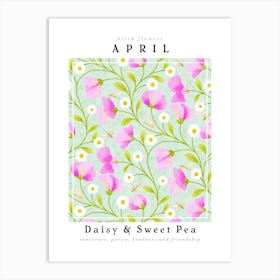 April Birth Flowers Daisy & Sweet Pea Art Print