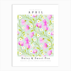 April Birth Flowers Daisy & Sweet Pea Affiche