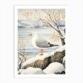 Winter Bird Painting Seagull 3 Art Print