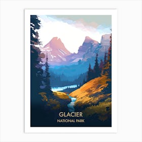 Glacier National Park Travel Poster Illustration Style 3 Art Print