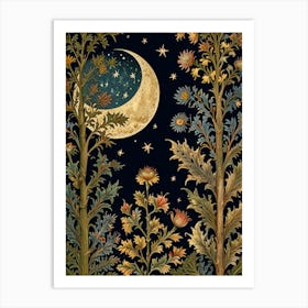 Default William Morris Print Night Sky Botanical Moon Poster V 0 3 Gigapixel Standard V2 4x Art Print