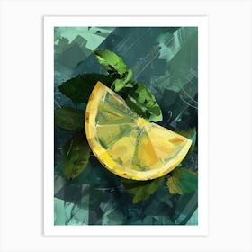 Abstract Artistic Slice Of Lemon On Green Background Art Print