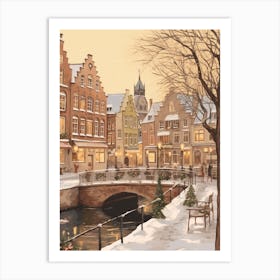 Vintage Winter Illustration Bruges Belgium 1 Art Print