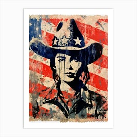 Expressionism Cowgirl Red And Blue 2 Art Print