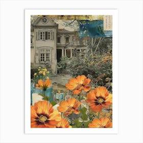 Orange Flowers Scrapbook Collage Cottage 4 Art Print