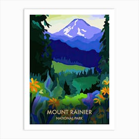 Mount Rainier National Park Travel Poster Matisse Style 2 Art Print