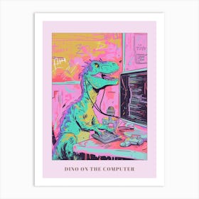Dinosaur On The Computer Pastel Illustration Poster Art Print