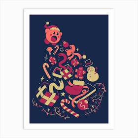 Merry Kirbsmas - Cute Anime Pink Christmas Tree Gift Art Print