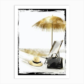 Hat, Umbrella And Bag On The Beach Art Print