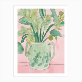 Sage Green and pink Plant In A Vase Art Print