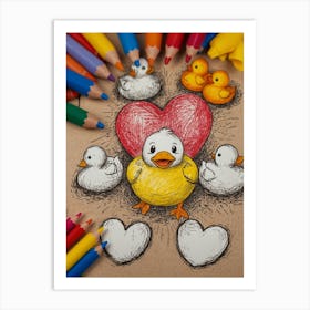 Ducks And Hearts 1 Art Print