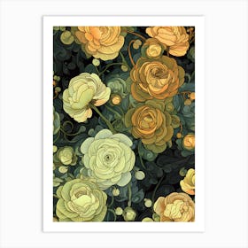 Roses On A Black Background Art Print