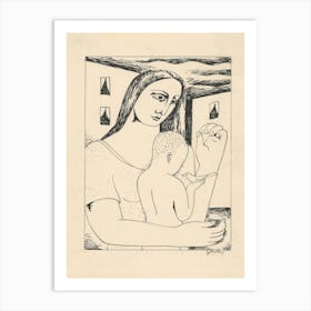 Mother And Child Playing With A Bird, Mikuláš Galanda Art Print