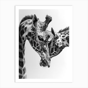 Pencil Portrait Of Two Giraffes 2 Art Print