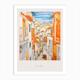 Lisbon Portugal Orange Drawing Poster Art Print