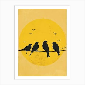 Silhouette Of Birds On A Wire Art Print