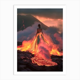 "Fiery Fashion: Woman in Lava Gown" Art Print