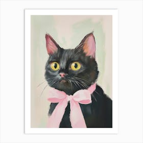 Black Cat With Pink Bow Art Print