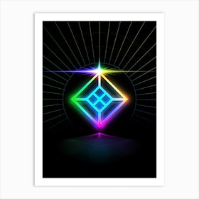 Neon Geometric Glyph in Candy Blue and Pink with Rainbow Sparkle on Black n.0303 Art Print