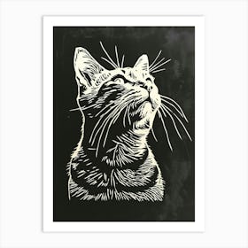 American Shorthair Linocut Blockprint 8 Art Print