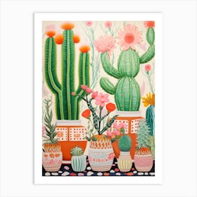 Cactus Painting Maximalist Still Life Bunny Ear Cactus 3 Art Print