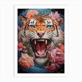 Tiger With Roses 4 Art Print