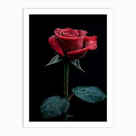 Red Rose On Black Background 68 Art Print