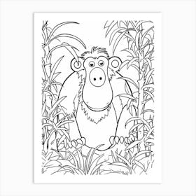 Line Art Jungle Animal Proboscis Monkey 5 Art Print