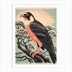 Vintage Bird Linocut Crested Caracara 4 Art Print