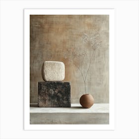 Minimalist Geometric Still Life – Modern Abstract Art In Neutral Tones Art Print