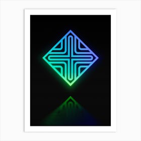 Neon Blue and Green Abstract Geometric Glyph on Black n.0155 Art Print