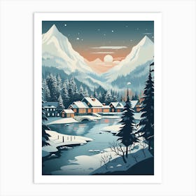 Winter Travel Night Illustration Banff Canada 4 Art Print