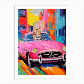 Mercedes Benz 300sl Vintage Car With A Cat, Matisse Style Painting 0 Art Print