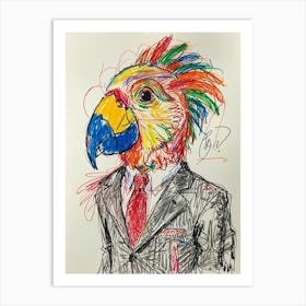 Parrot In Business Suit Art Print