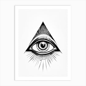 Awareness, Symbol, Third Eye Simple Black & White Illustration 1 Art Print