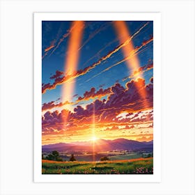 Sunset Over A Field 1 Art Print