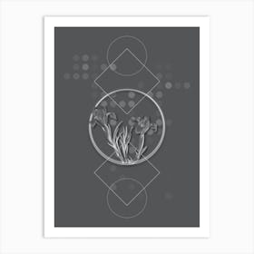 Vintage Sand Iris Botanical with Line Motif and Dot Pattern in Ghost Gray n.0412 Art Print