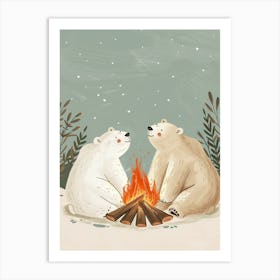 Polar Bear Two Bears Sitting Together By A Campfire Storybook Illustration 1 Art Print
