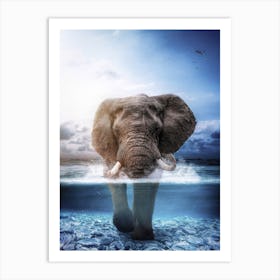 Elephant In The Sea Art Print