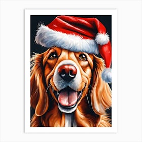 Cute Dog Wearing A Santa Hat Painting (11) Art Print
